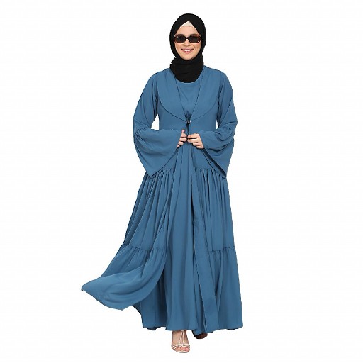 Coat collar Abaya with matching inner- French Blue